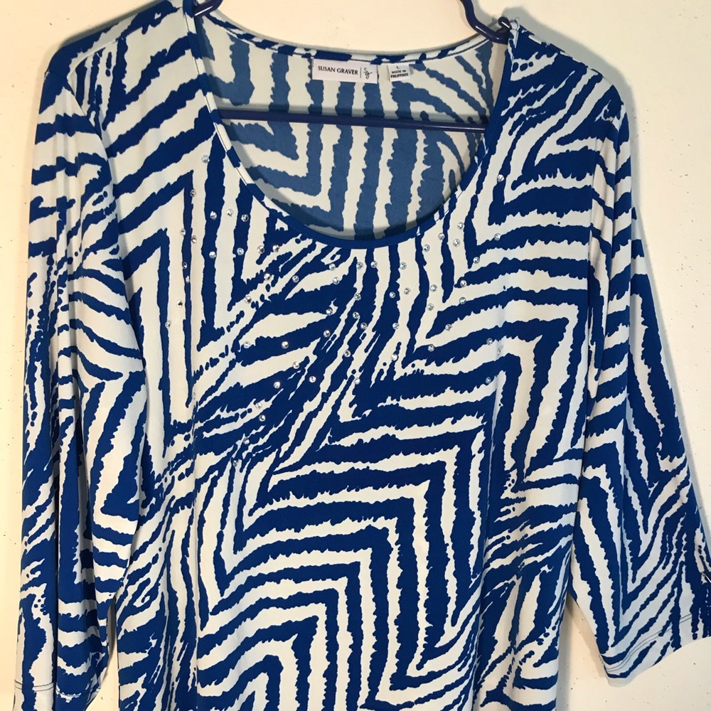 Susan Graver Rhinestone Embellished Stretch Top L